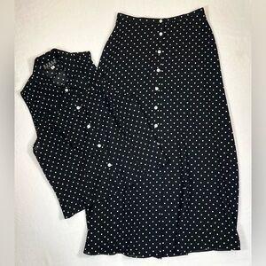 KENAR STUDIO Sleeveless Top (14) & Skirt (8) Set Black White Polka Dot Preppy‎